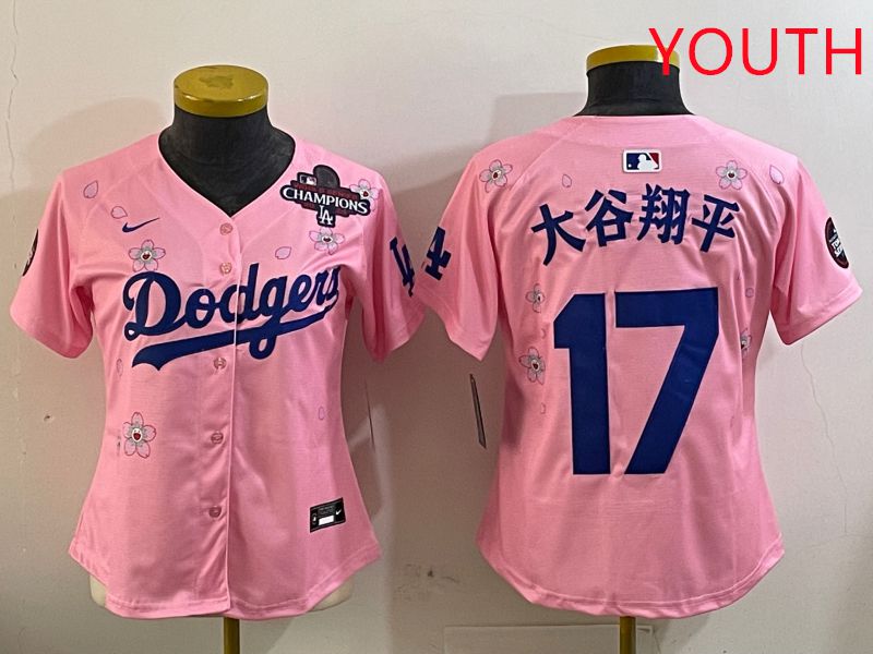 Youth Los Angeles Dodgers #17 Ohtani Pink Sakura Edition 2025 Nike MLB Jersey style 2